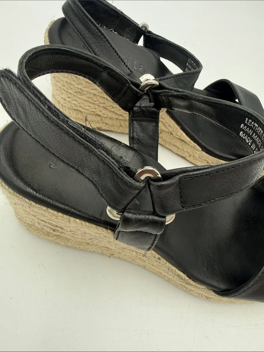 Jutelia Black Espadrille Wedge Sandals - Women 8 leather upper casual office Y2K